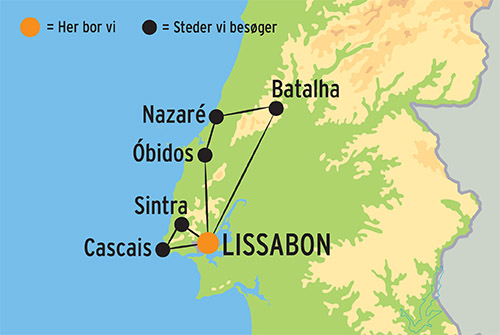 Kort over rejsen til Lissabon